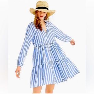 J. Crew Tiered Cotton Poplin Mini Dress in Barrie Stripe - Size Medium
